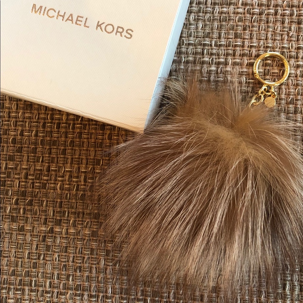 Michael Kors Large Fur Pom Purse Charm Beige Gold